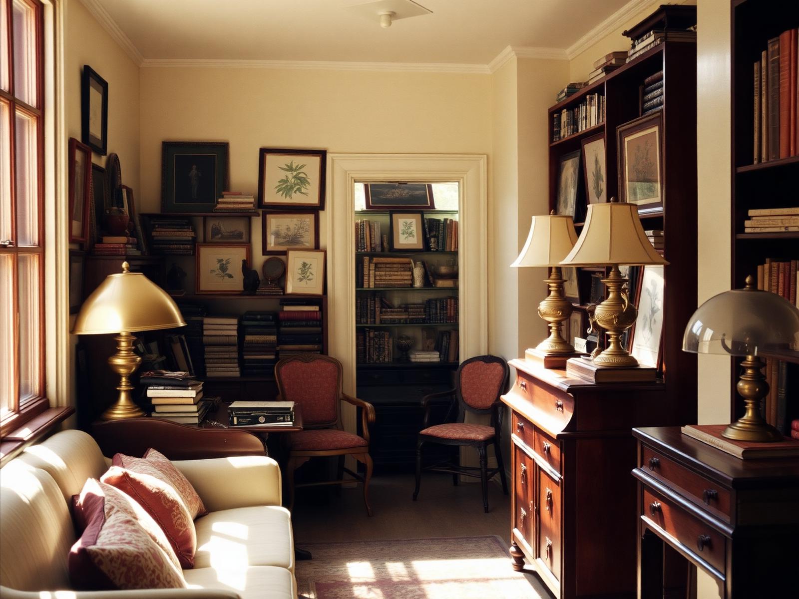 Sunlit interior of Mulberry Street Uniques antique store