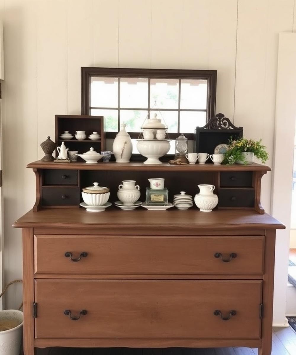 Vintage dresser with porcelain in Mulberry Street Uniques